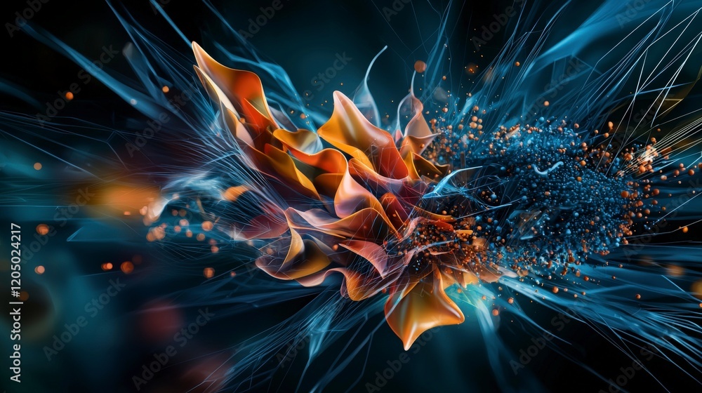 Poster Colorful dynamic abstract art exploring expanding shapes in digital visualization from a sideview