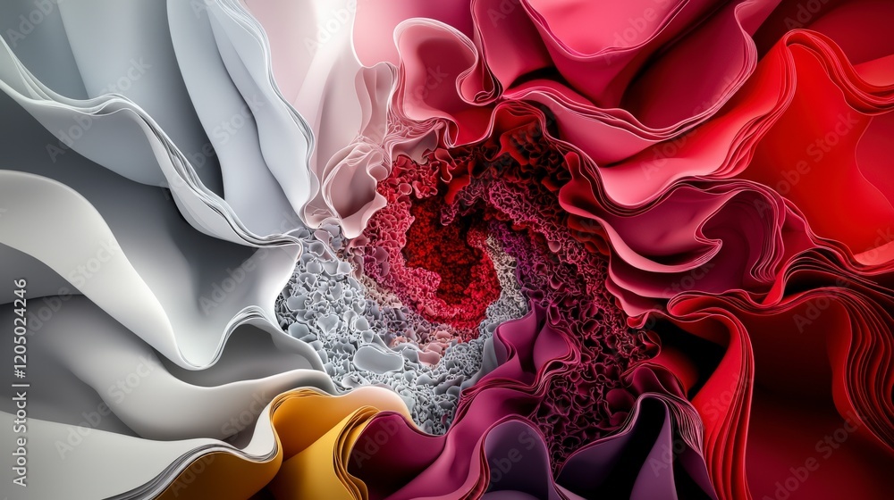 Poster dynamic shapes emerge in colorful swirls abstract art visual installation innovative environment art