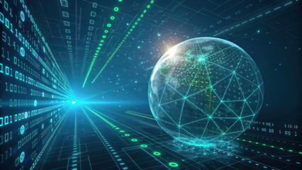 Obraz premium glowing sphere representing data streams and digital connections in futuristic setting