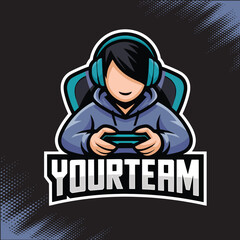 Gamer Boy On Gaming Chair Mascot Team Esports Logo Vector Illustration