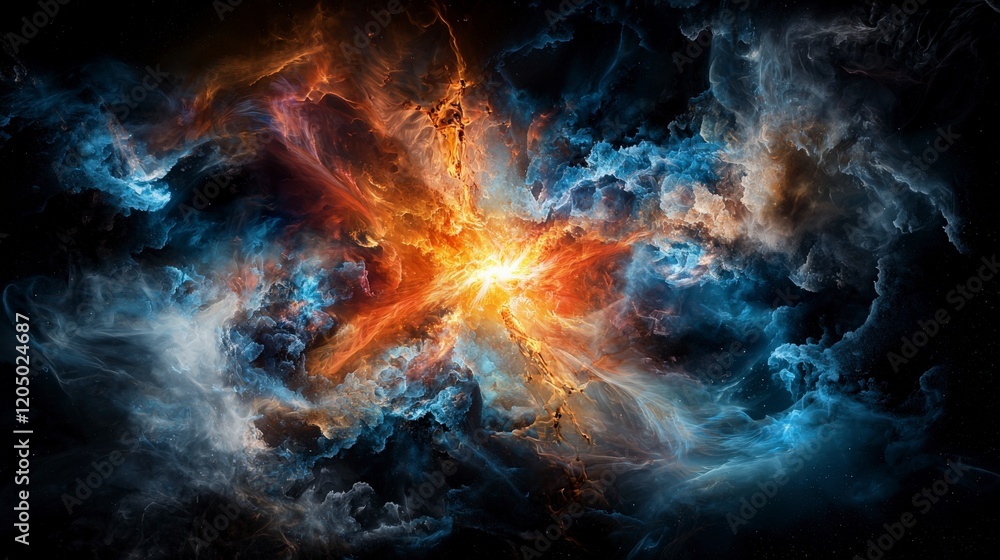 Poster Ethereal burst of light and color cosmic space digital art abstract universe dynamic perspective vibrant energy