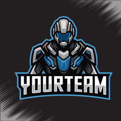 Mecha Robot Army Blue Mascot Team Esports Logo Vector Illustration