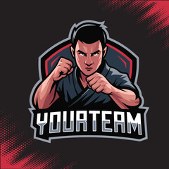 Kungfu Boy Mascot Team Esports Logo Vector Illustration
