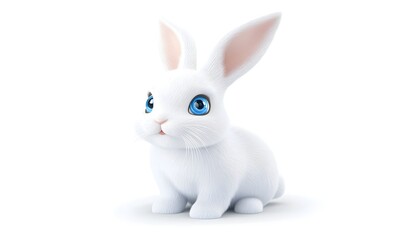Obraz premium Cute white rabbit sitting, 3D render, isolated, white background, Easter