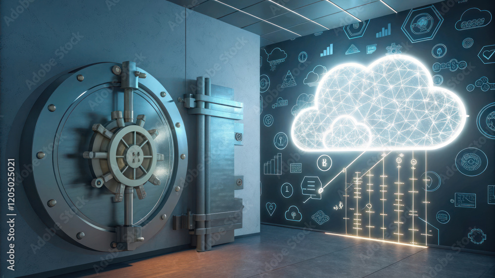 Aufkleber virtual vault with glowing cloud symbolizing data security and technology