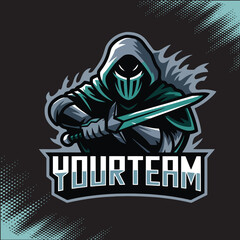 Shadow Hoodie Mask Swords Mascot Team Esports Logo Vector Illustration