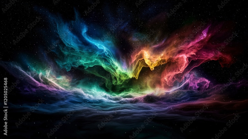Poster cosmic light patterns resembling aurora space digital art abstract vast universe mystical concept