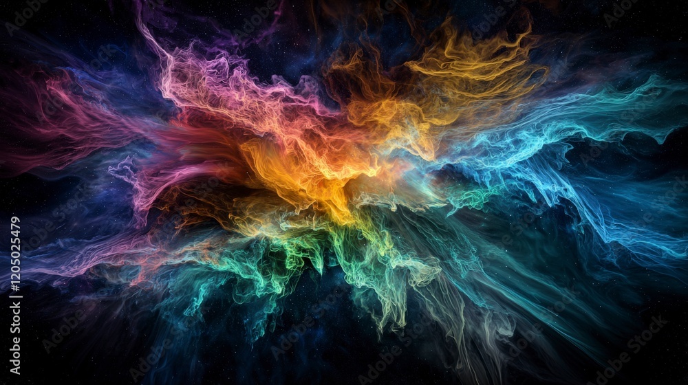 Poster Dynamic cosmic light patterns resembling aurora borealis abstract art digital creation vibrant colors artistic perspective