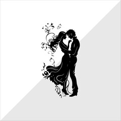 Silhouette of Couple kissing. Silhouette of Couples Dancing.