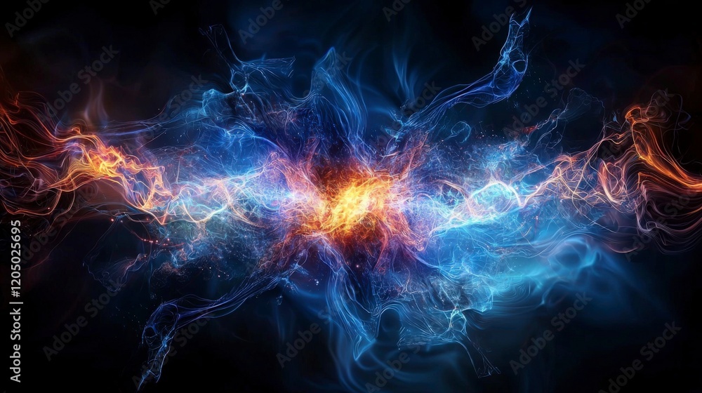 Poster dynamic electromagnetic waves flowing in abstract iridescent patterns vibrant digital art energy sci