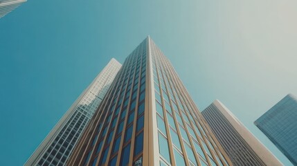 Obraz premium Modern skyscrapers in the business district against the blue sky, AI generated image