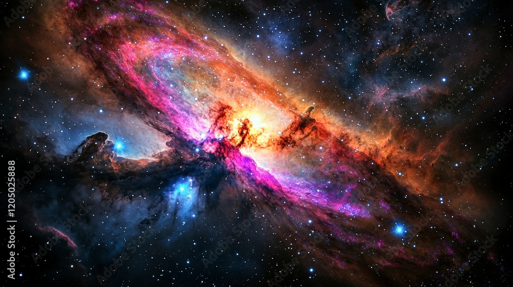 Poster abstract galaxy formation in vibrant hues swirling in space cosmic display digital art infinite univ