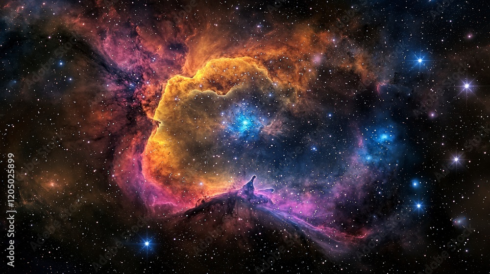 Poster vibrant abstract galaxy formation outer space digital art cosmic environment wide-angle view celesti
