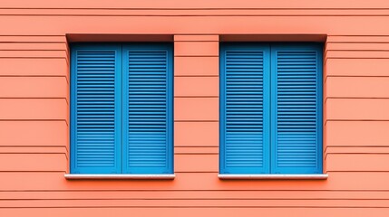 Bright Orange Wall with Blue Shuttered Windows in Urban Setting