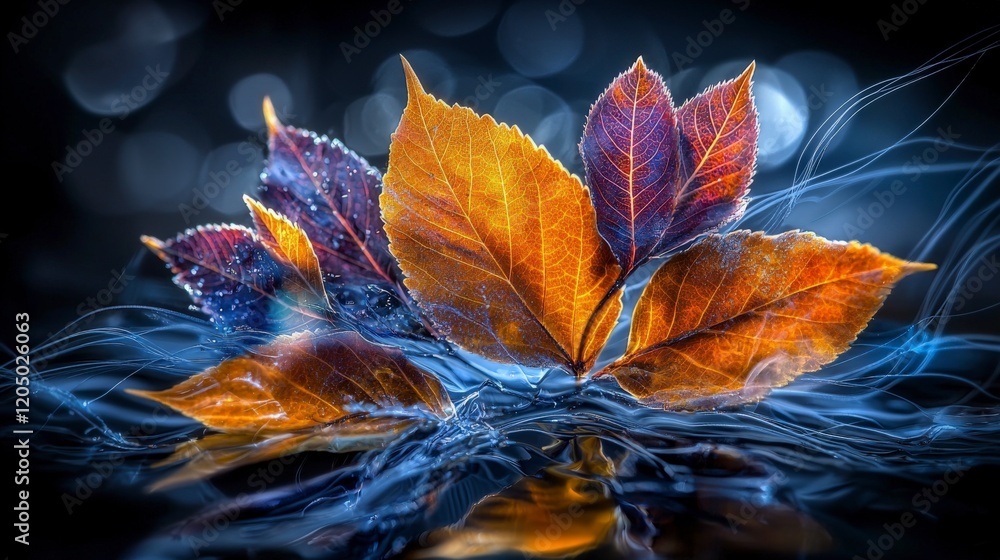Poster Dynamic abstract leaves in motion captured in nature evoking a sense of serenity and movement close-up artistic