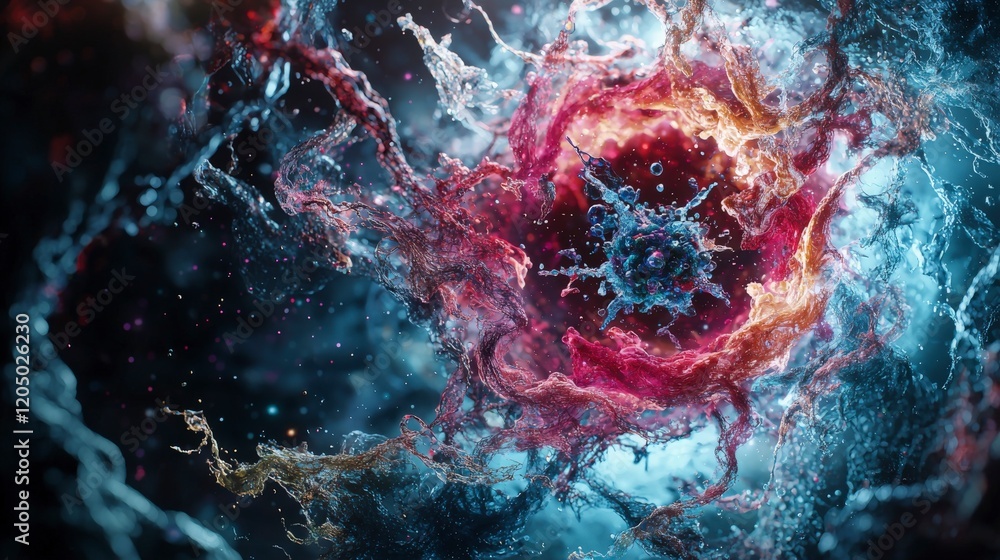 Aufkleber Dynamic abstract shapes rotating in cosmic depths with colorful energy digital art sci-fi environment futuristic view