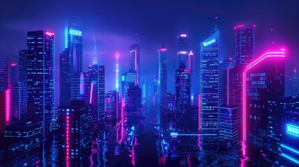 Cyberpunk cityscape with neon signs