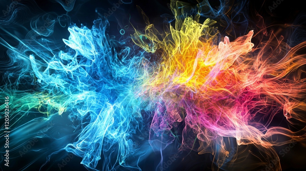 Poster Vibrant abstract sound waves digital art creation colorful display dark background artistic viewpoint visual concept