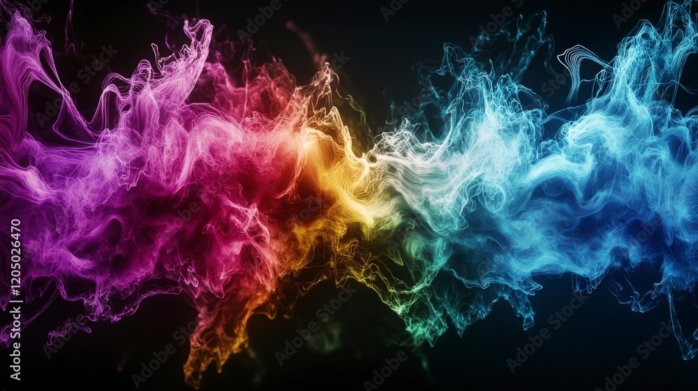 Poster vibrant abstract soundwaves flowing in colors digital art creative environment dynamic viewpoint