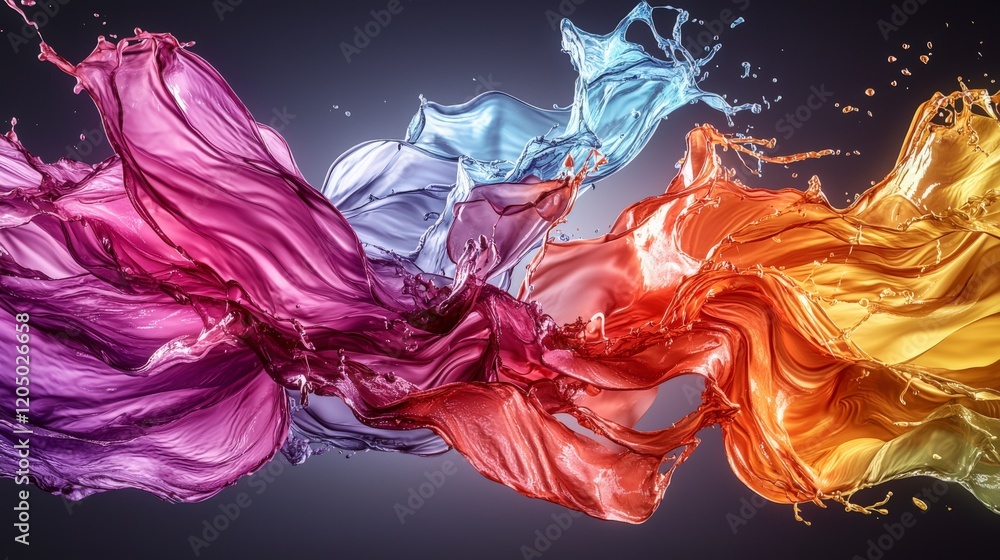 Aufkleber dynamic energy waves in chakra colors flowing abstractly digital art vivid environment eye-level vie