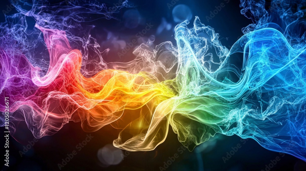 Poster flowing abstract waves of energy in chakra colors digital art colorful background vibrant visualizat
