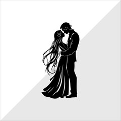 Fototapeta premium Silhouette of Couple kissing. Silhouette of Couples Dancing.