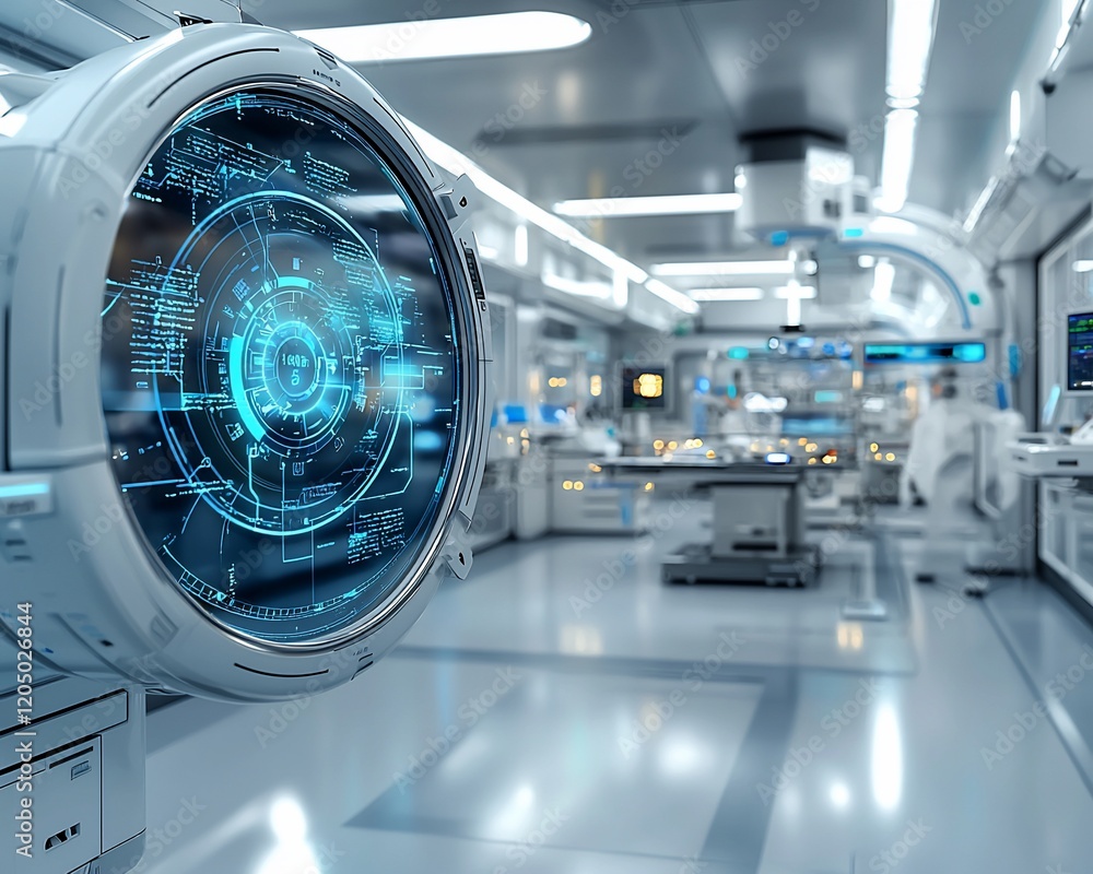 Poster futuristic operating room with digital interface.