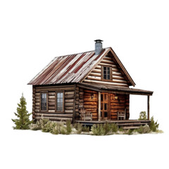 Fototapeta premium Rustic Log Cabin isolated