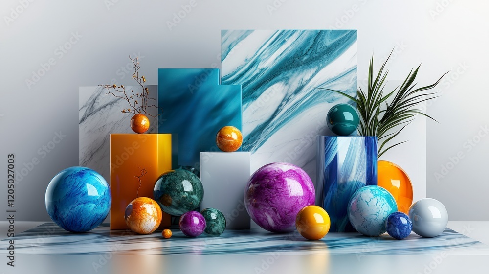 Aufkleber Dynamic shapes interplay modern studio artistic composition balanced design aesthetic arrangement visual harmony