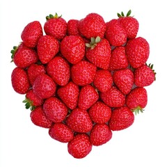 Fresh Red Strawberries Arranged in Heart Shape on White Background