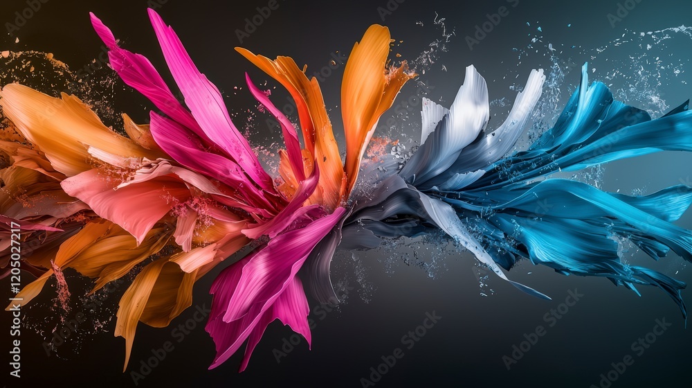 Aufkleber Dynamic color explosion abstract artistry digital canvas bold colors vibrant environment close-up visual harmony