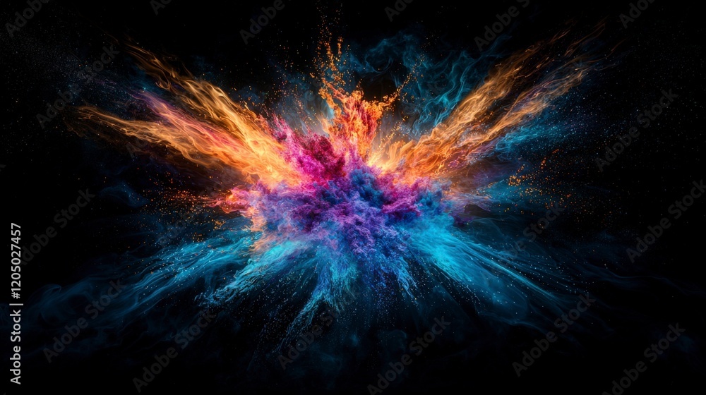 Aufkleber eruption of colorful light in dark space digital art vivid visuals studio environment abstract conce