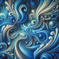 Obraz premium Abstract liquid marble background with highly saturated blue tones, featuring intricate swirling patterns and smooth gradients