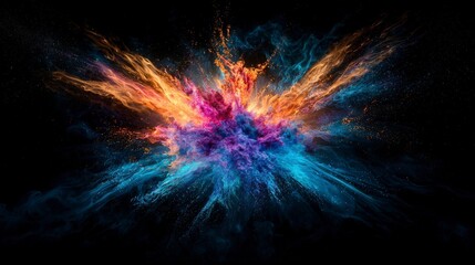 Fototapeta premium Eruption of colorful light in dark space digital art vivid visuals studio environment abstract concept