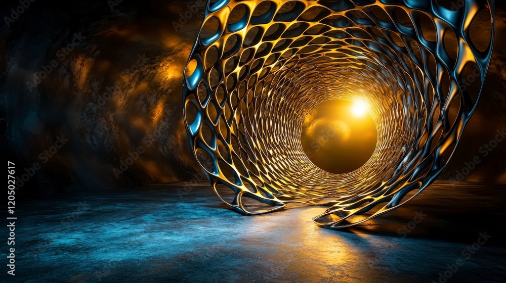 Aufkleber Dynamic circles twisting and rotating abstract tunnel digital art futuristic environment perspective visual concept