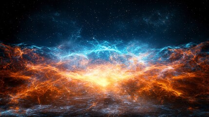 Naklejka premium Cosmic light trails dance in dark vast space digital art sci-fi environment futuristic perspective