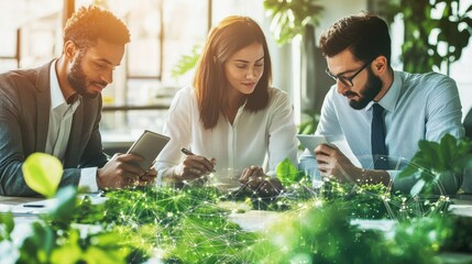 Multiracial business people working on sustainable innovation project - Green renewable energy concept - Focus on left man face