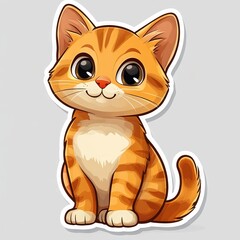 Adorable cartoon orange tabby cat with big expressive eyes sitting patiently isolated on a simple background