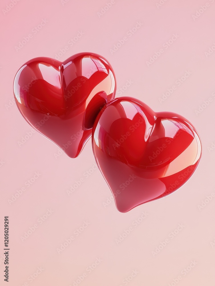 Poster valentine concept set 3d red heart object isolated on pink background for graphic decorate. 3d rende