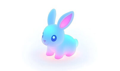 Glowing pastel bunny, isolated, white background, cute, children's toy
