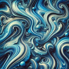 Obraz premium Abstract liquid marble background with highly saturated blue tones, featuring intricate swirling patterns and smooth gradients