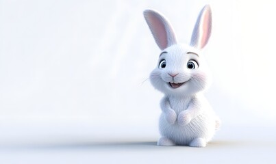 Fototapeta premium Happy 3D bunny sits, white background, Easter