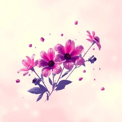 Fototapeta premium Pink flowers with petals falling.