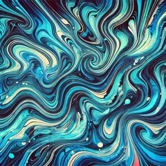 Obraz premium Abstract liquid marble background with highly saturated blue tones, featuring intricate swirling patterns and smooth gradients