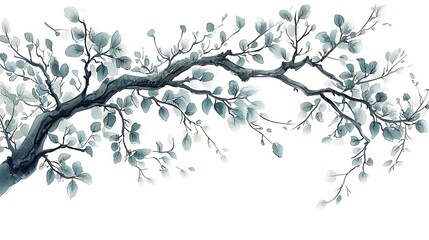 Serene Watercolor Branch with Delicate Leaves.