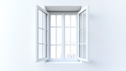 Obraz premium Elegant modern window profile with fine aluminum frame, resting on a smooth white sill, isolated against a pure white backdrop, perfect for ad space