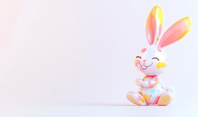 Obraz premium Happy Easter bunny sitting, pastel background, spring card