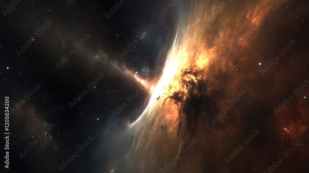 Canvas Prints a dramatic black hole in 3d, with colorful interstellar clouds and countless stars creating a captiv