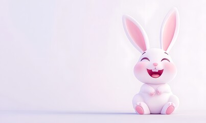 Obraz premium Happy Easter bunny sitting, pastel background, spring greeting