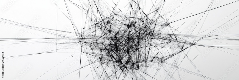 Poster Abstract network structure with intersecting lines and random nodes creating a sense of complexity and depth in a minimalistic design. Generative AI